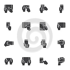 Hand using gadget vector icons set