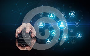 Hand using mouse with human networking concept