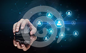 Hand using mouse with human networking concept