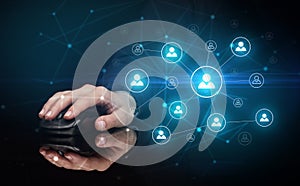 Hand using mouse with human networking concept