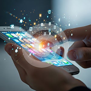 Hand using smartphone isolated on transparent background