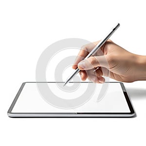 Hand using stylus on digital tablet screen