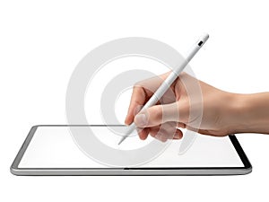 Hand using stylus on digital tablet screen