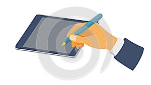 Hand Using Stylus on Tablet: Digital Productivity, vector design Generative AI