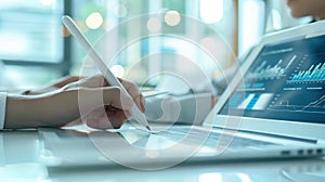 The hand using a tablet. AI generated