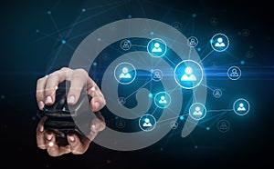 Hand using mouse with human networking concept