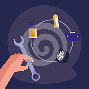 Hand using wrench key tool icon