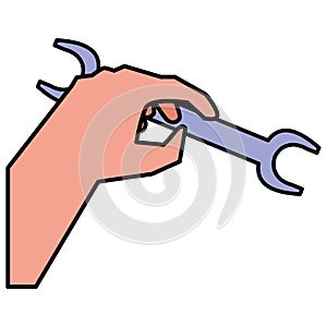Hand using wrench key tool icon