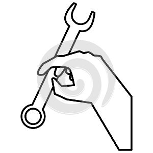Hand using wrench key tool icon