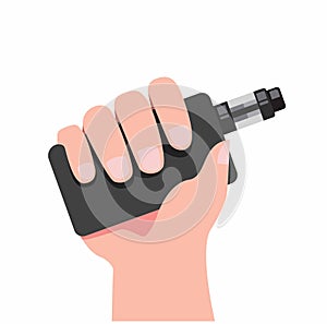 Hand with vape or electronic cigarette in white background symbol icon flat illustration 