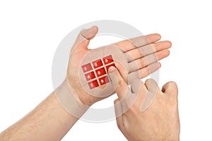 Hand with virtual phone buttons