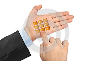 Hand with virtual phone buttons