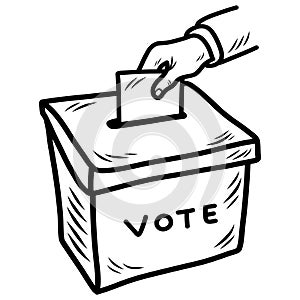 Hand Voting Ballot Box Doodle Drawing Election Vote Vector Cartoon Illustration