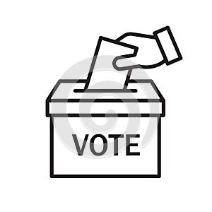 Hand voting ballot box icon, Election Vote concept, Simple line design for web site, logo, app, UI, Vector illustration.