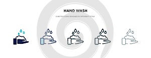 Hand wash icon in different style vector illustration. two colored and black hand wash vector icons designed in filled, outline,