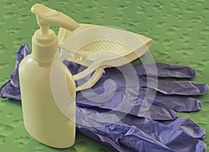 Hand-wash or sanitizer, mask and gloves