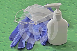 Hand-wash or sanitizer, mask and gloves