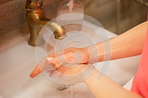 Hand wash with soap, cleanliness and hygiene