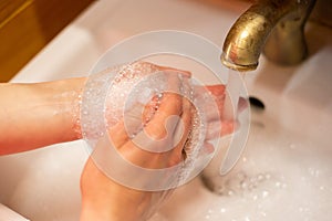 Hand wash with soap, cleanliness and hygiene