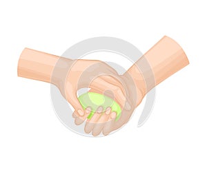 Hand Washing and Cleansing Using Soap Vector Illustration