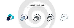 Hand washing icon in different style vector illustration. two colored and black hand washing vector icons designed in filled,