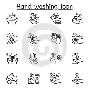 Hand washing icon set in thin line style