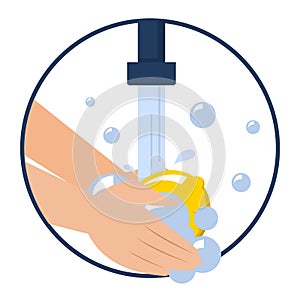 Hand washing lemon vector isolated. Wash fruits