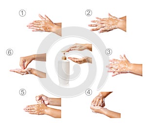 Hand washing medical procedure step by step.