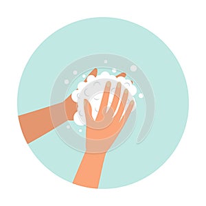 Hand washing process with soap.