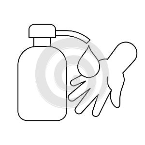 Hand washing with sanitizer alcohol gel line, hand wash outline, hand wash cartoon art line cute for coloring worksheet