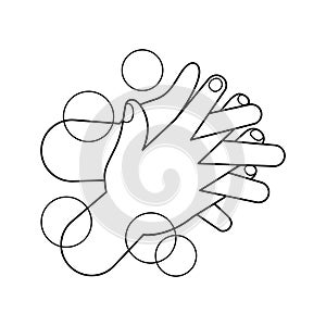 Hand washing with soap bubbles line, hand wash outline, hand wash cartoon art line cute for coloring worksheet