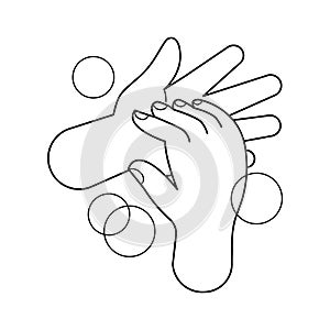 Hand washing with soap bubbles line, hand wash outline, hand wash cartoon art line cute for coloring worksheet