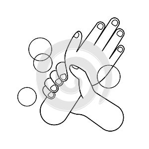 Hand washing with soap bubbles line, hand wash outline, hand wash cartoon art line cute for coloring worksheet