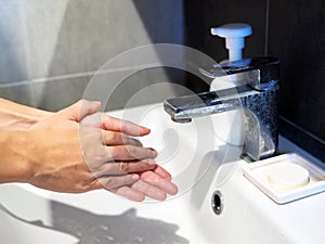 Hand washing soap cleaning health care human asian woman