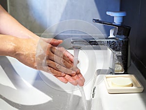 Hand washing soap cleaning health care human asian woman