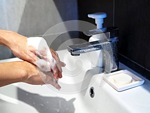 Hand washing soap cleaning health care human asian woman