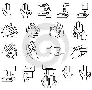 Hand washing steps icons vector illustrations