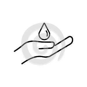 Hand and water drop line icon. icon to wash hands, save water. Design vector