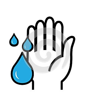 Hand and water drop line icon vector isolated on white