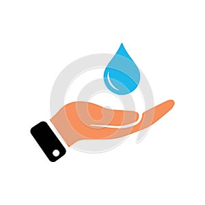 Hand and water drop vector icon