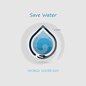 Hand and Water drop with water waves icon vector logo design template.World Water Day icon.World Water Day idea campaign for