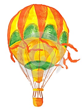 Hand watercolor drawing of a hot air balloon