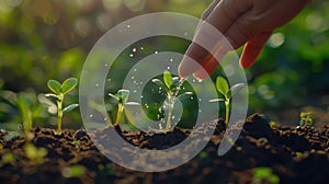The Hand Watering Seedlings. AI generated