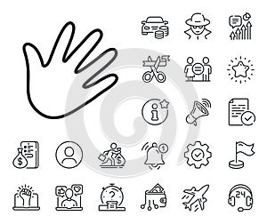 Hand wave line icon. Palm sign. Salaryman, gender equality and alert bell. Vector