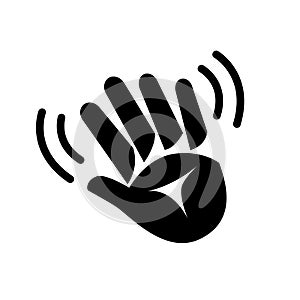 Hand waving flat icon. Black silhouette gesture emoji