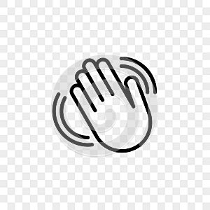 Hand waving vector icon of hello welcome gesture line isolated on transparent background