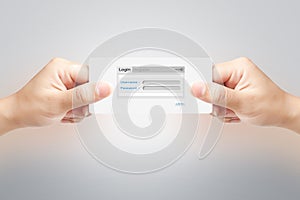 Hand of women holding signin paper label on white background