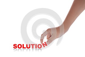 Hand and word isolated on white