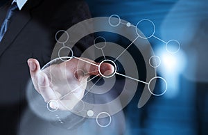 Hand working with blank flow chart on new modern computer