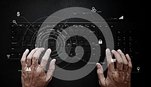 Hand working on computer keyboard. Computer programmer, software and web development technology